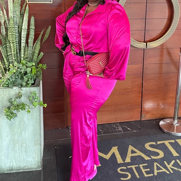 Fashion Nova Pants - Satin pink jumpsuit fashion nova